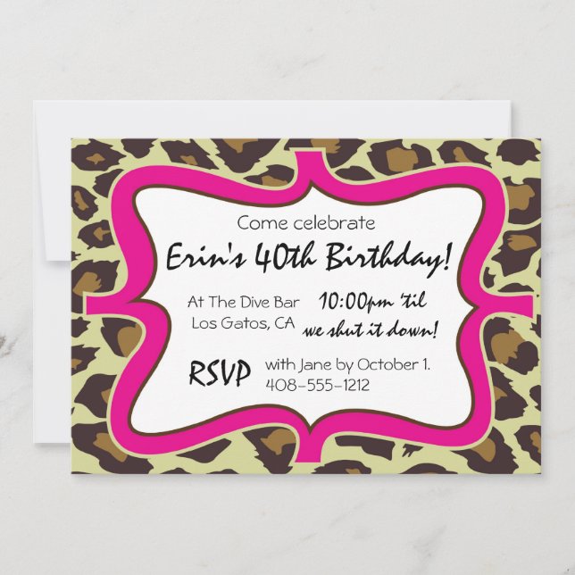 Invitación Fiesta de Estampado de Leopardo (Anverso)
