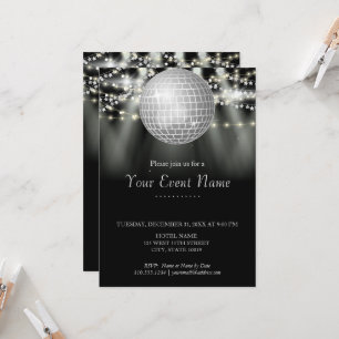 Invitación Fiesta de Estrellas Brillantes en Blanco y Negro 