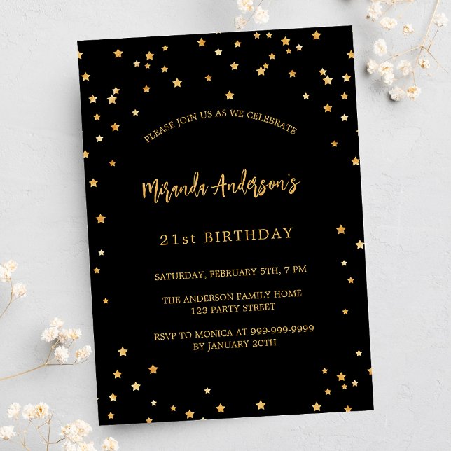 Invitación Fiesta de estrellas de oro negro de cumpleaños (Subido por el creador)