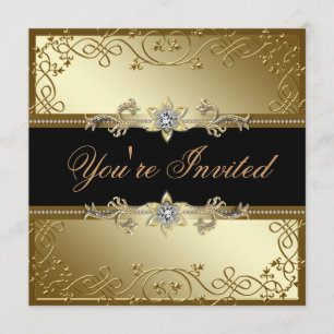 Invitación Fiesta de etiqueta negro y dorado