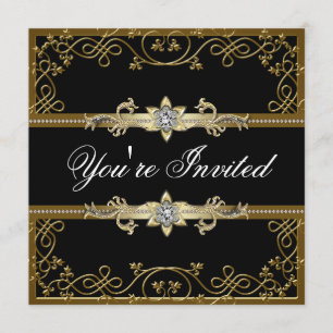 Invitación Fiesta de etiqueta negro y dorado