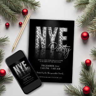 Invitación Fiesta de Eve Disco de Año Nuevo Plateado
