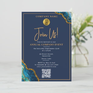 Invitación Fiesta de evento corporativo anual azul oro