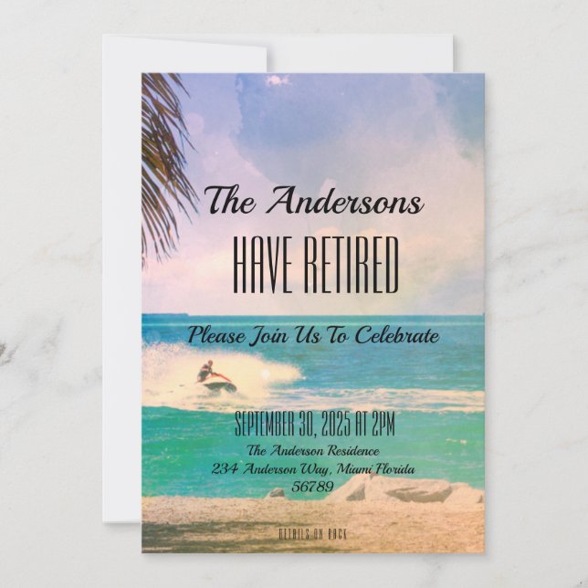 Invitación Fiesta de evento de retiro tropical celebra pareja (Anverso)