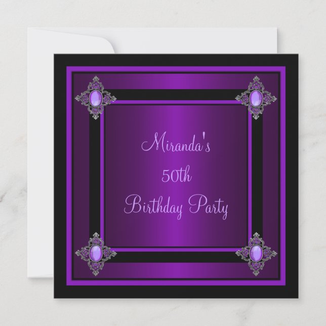 Invitación Fiesta de eventos Black Jewel Morple Silver (Anverso)