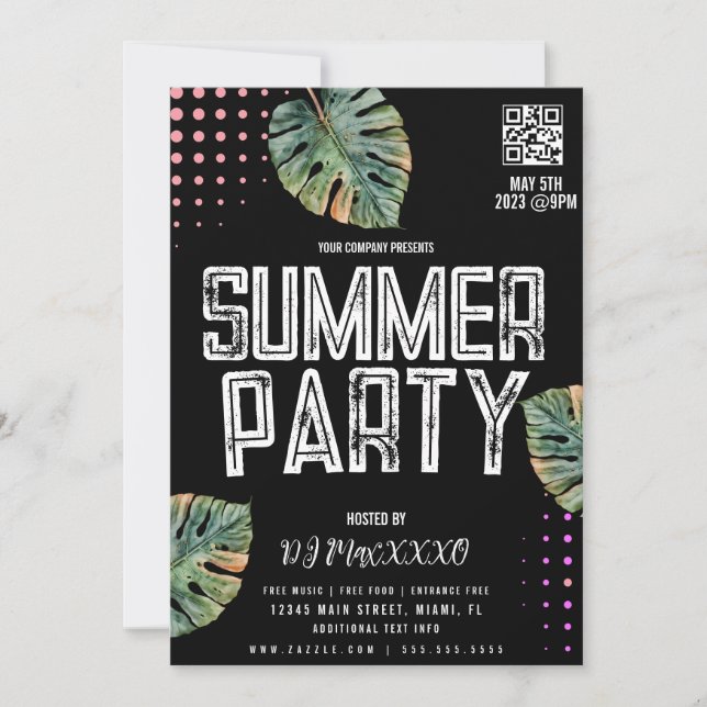 Invitación Fiesta de eventos de verano de DJ Bar Club Volante (Anverso)