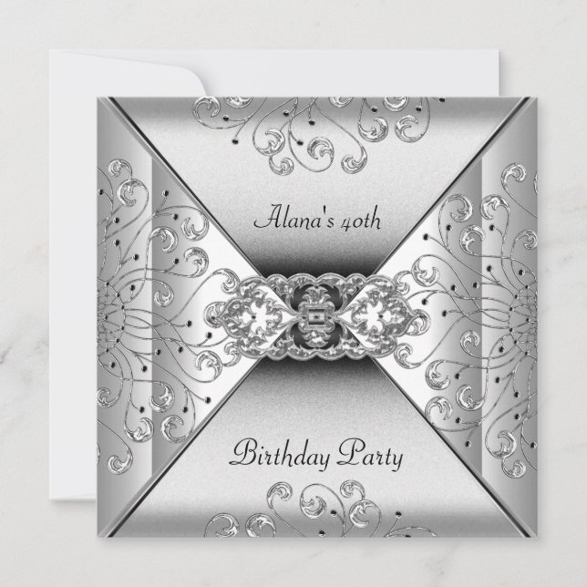 Invitación Fiesta de eventos Elegant White Silver (Anverso)