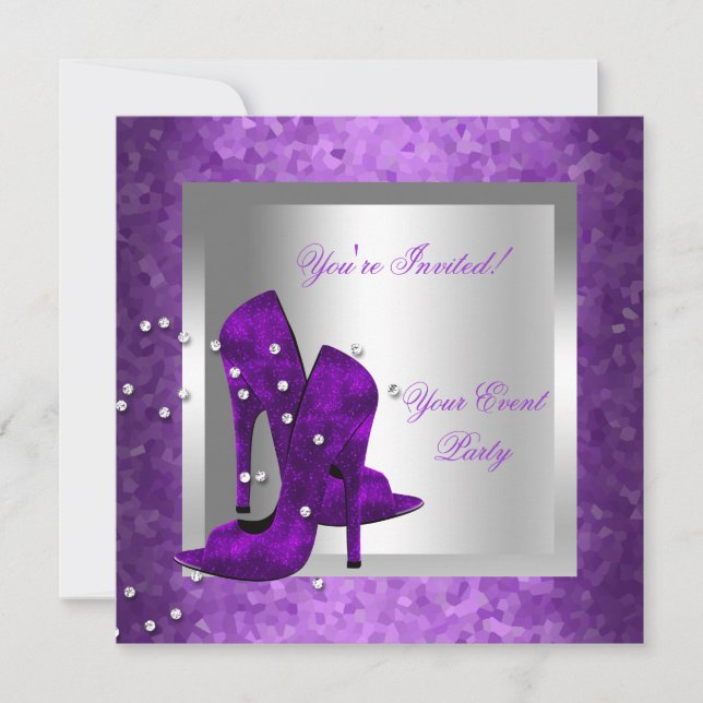 Invitación Fiesta de eventos Purple High Heel Shoes Silver