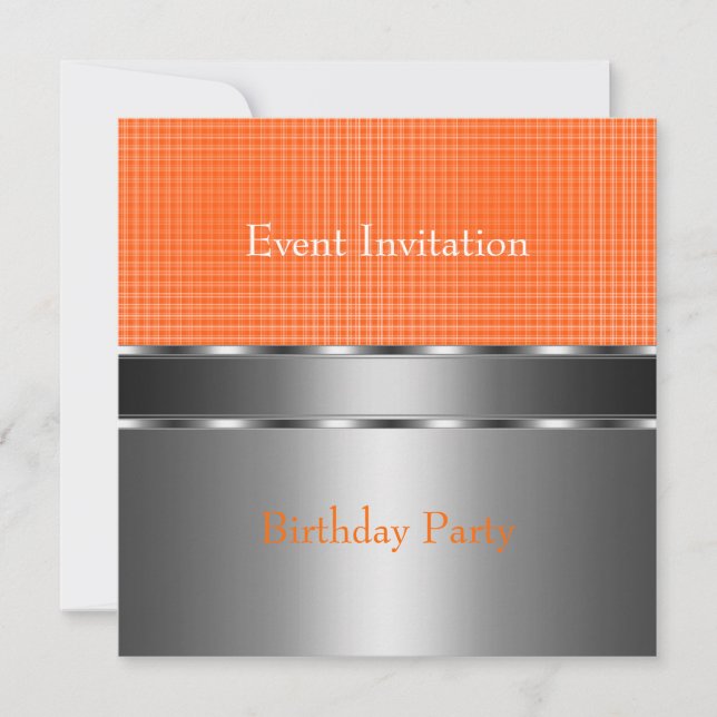 Invitación Fiesta de eventos Silver Naranja Check (Anverso)