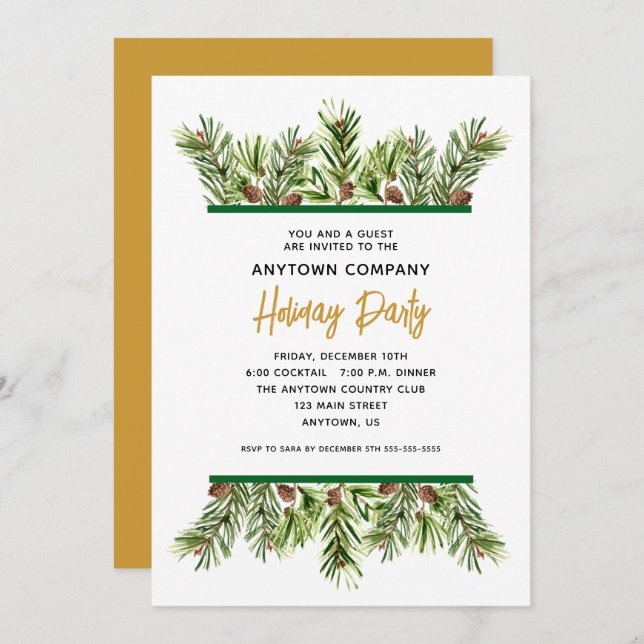 Invitación Fiesta de Evergreen Corporate Holiday Navidades (Anverso / Reverso)
