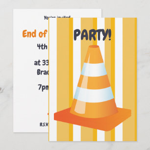 Invitación Fiesta de excavadora de construcción de cono de tr