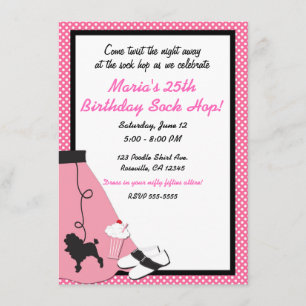 Invitación Fiesta de falda de poodle rosa de saltos de calcet