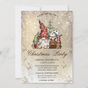 Invitación Fiesta de familia de gnomos lindos con copos de or
