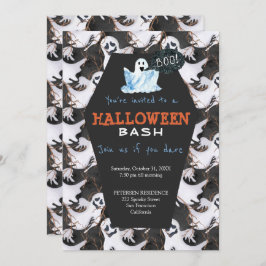 Invitación Fiesta de fantasmas blancos y negros de Halloween