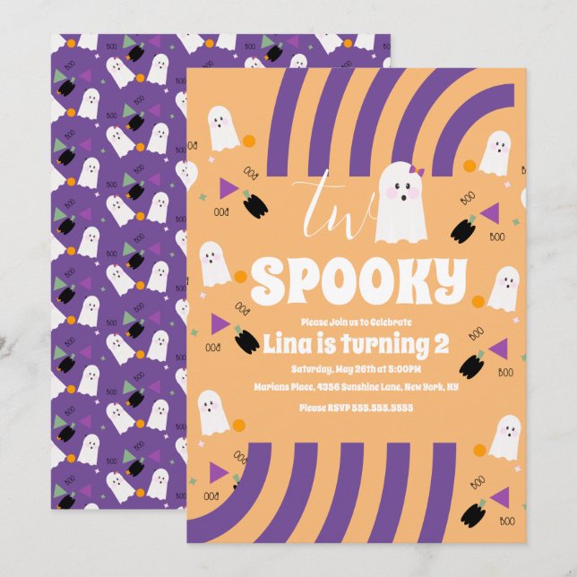 Invitación Fiesta de fantasmas de Halloween con dos letras ge (Anverso / Reverso)