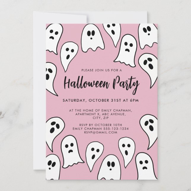 Invitación Fiesta de fantasmas de Halloween rosa  (Anverso)