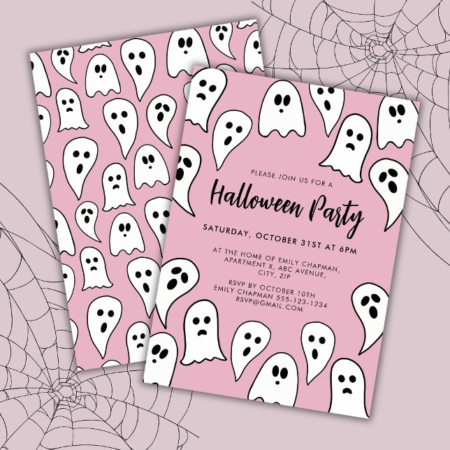 Invitación Fiesta de fantasmas de Halloween rosa  (Pink halloween party invitation)