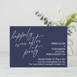 Invitación Fiesta de Felices para Siempre Azul Marino Recepci