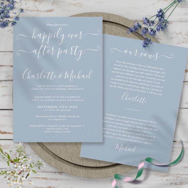 Invitación Fiesta de Felices para Siempre Bodas Promesas de P (Happily Ever After Party Wedding Vows Dusty Blue Invitation)