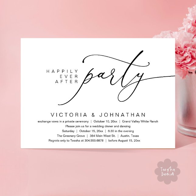 Invitación Fiesta de Felices para Siempre, Cena Romántica de  (Happily Ever After Party, Romantic Wedding Dinner Invitation Card PDF aesthetic Classy White Black)
