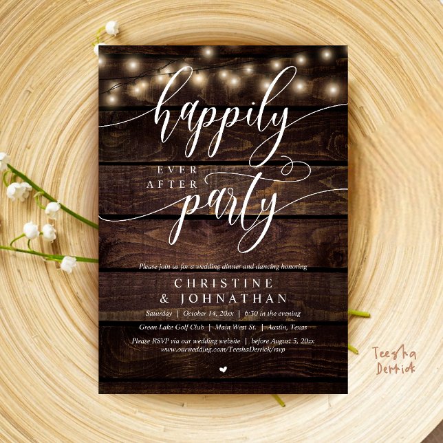 Invitación Fiesta de Felices para Siempre, Elopamiento de Bod (Happily Ever After Party, Rustic Wedding Elopement Invite Card in Brown Kraft Farmhouse)