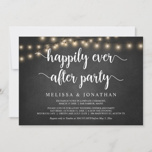 Invitación Fiesta de Felices para Siempre, Luces de Cadena, H (Anverso)