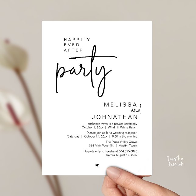 Invitación Fiesta de Felices para Siempre, Recepción de Boda  (Happily Ever After Party, Modern Wedding Reception Invitation Card in black and white)