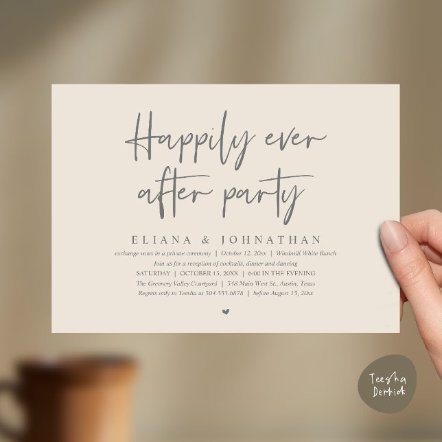Invitación Fiesta de Felices para Siempre Recepción de Boda M (Happily Ever After Party Modern Wedding Reception Invitation Card in Cream Grey)