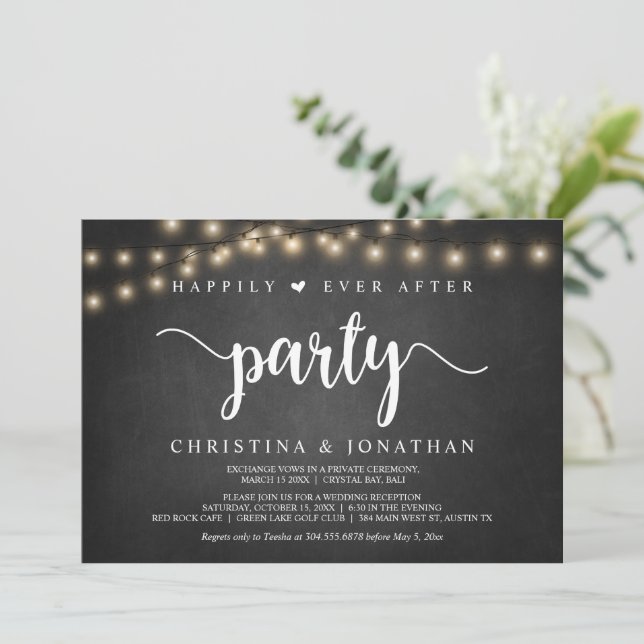 Invitación fiesta de Felices para Siempre, tema Rústico, Elop (Anverso de pie)