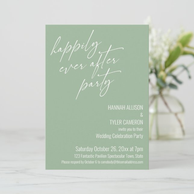 Invitación Fiesta de Felices para Siempre Verde Sage Recepció (Anverso de pie)