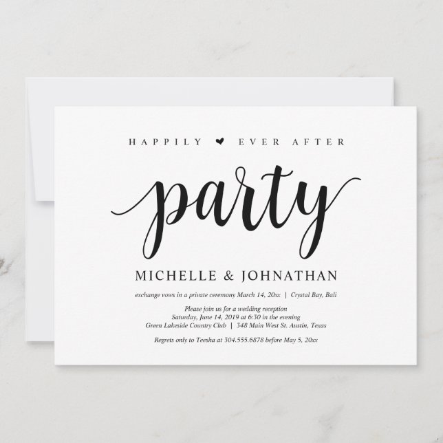 Invitación Fiesta de feliz para siempre, boda fuga (Anverso)