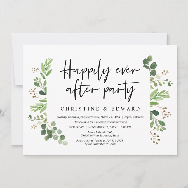 Invitación Fiesta de feliz para siempre, Elopement de boda (Anverso)