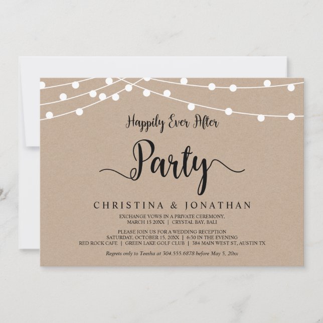 Invitación fiesta de feliz para siempre, Elopement de Luces d (Anverso)