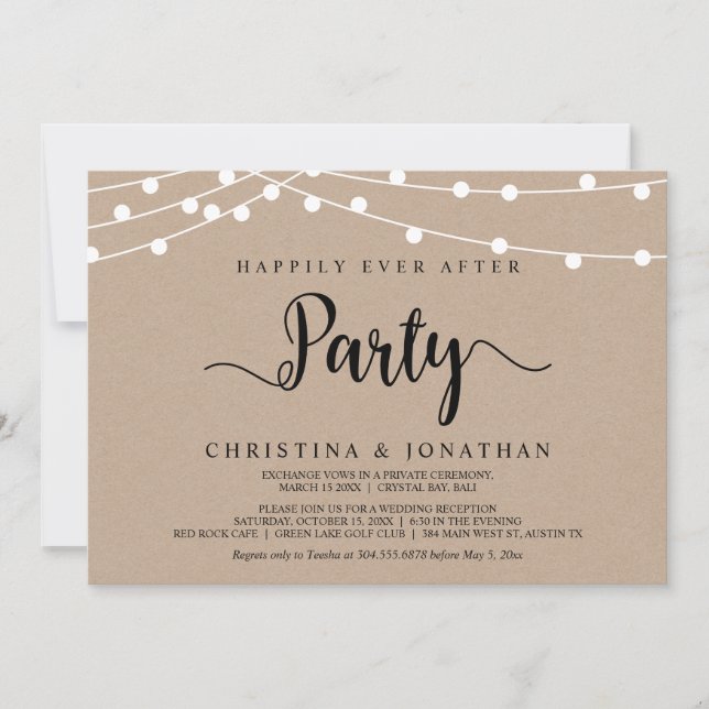 Invitación fiesta de feliz para siempre, Elopement de Luces d (Anverso)