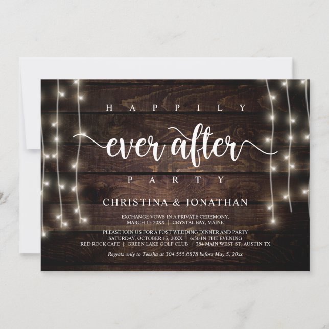 Invitación fiesta de feliz para siempre, Elopement de luces d (Anverso)