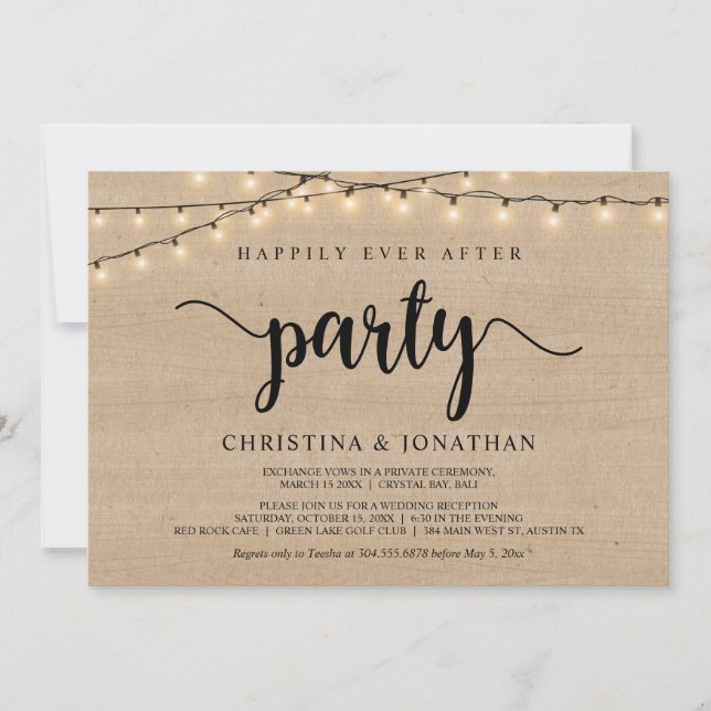 Invitación fiesta de feliz para siempre, Elopement de Luces d (Anverso)