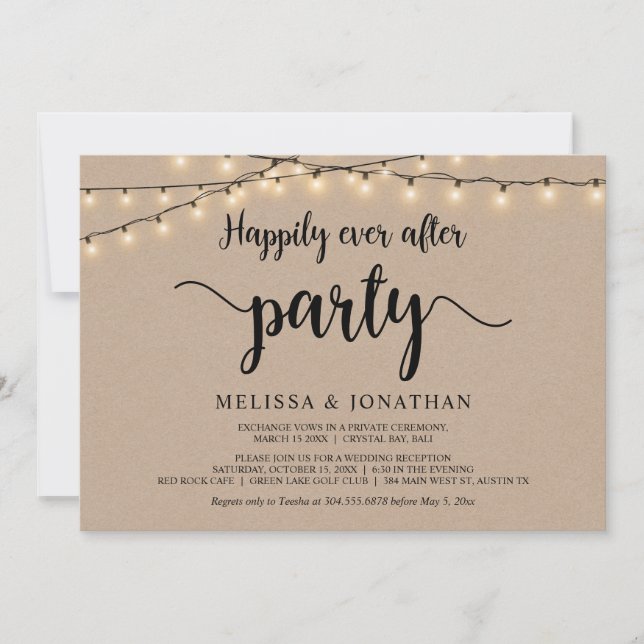 Invitación fiesta de feliz para siempre, Elopement de luces d (Anverso)