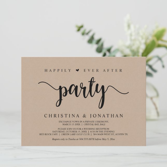 Invitación fiesta de feliz para siempre, Kraft moderno, fuga (Anverso de pie)