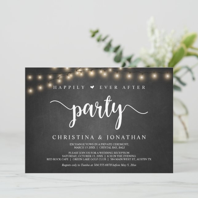 Invitación fiesta de feliz para siempre, Luces de Cadena, Hui (Anverso de pie)