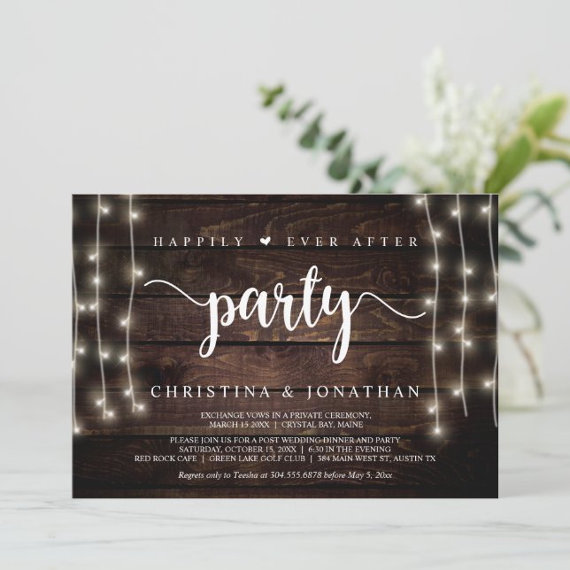 Invitación fiesta de feliz para siempre, luces de hadas, fuga (Anverso de pie)