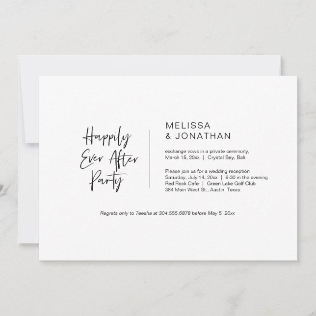 Invitación Fiesta de feliz para siempre, negro, fuga (Anverso)