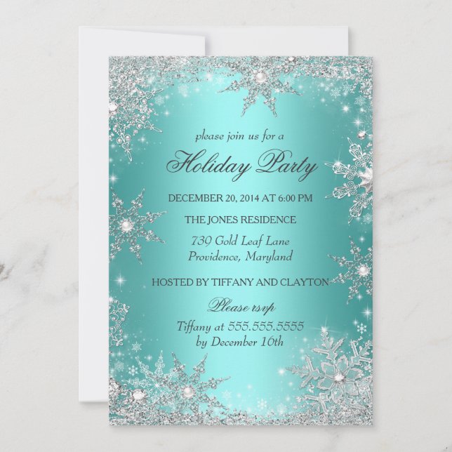 Invitación Fiesta de feriado 2 de Navidades de invierno verde (Anverso)