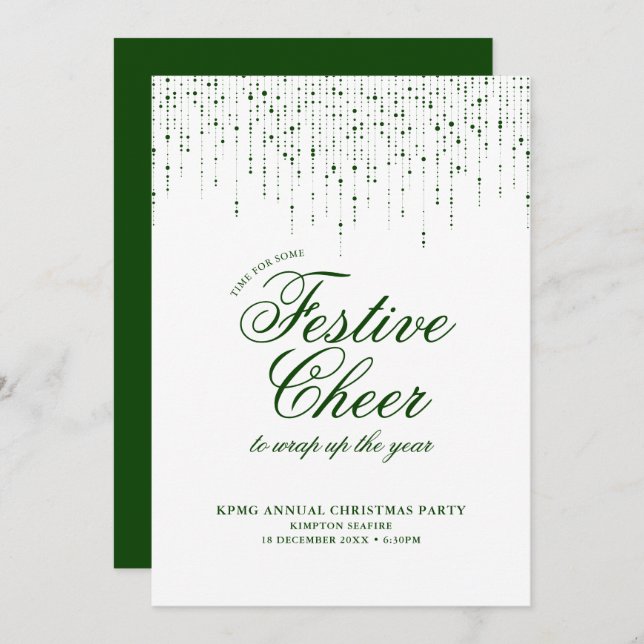 Invitación Fiesta de feriado corporativo Cheer Blanco Verde (Anverso / Reverso)