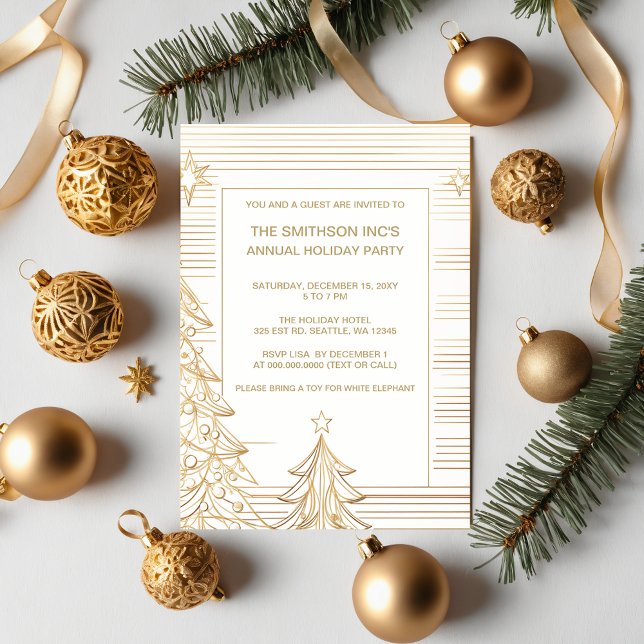 Invitación Fiesta de feriado corporativo de árboles de Navida (Gold Christmas Trees Corporate Holiday Party Invitation)