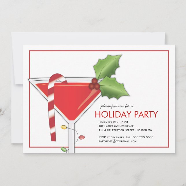 Invitación Fiesta de feriado de cóctel para Navidades menores (Anverso)