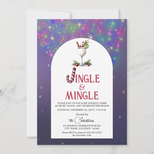 Invitación Fiesta de feriado de cócteles de Jingle y Mingle (Anverso)