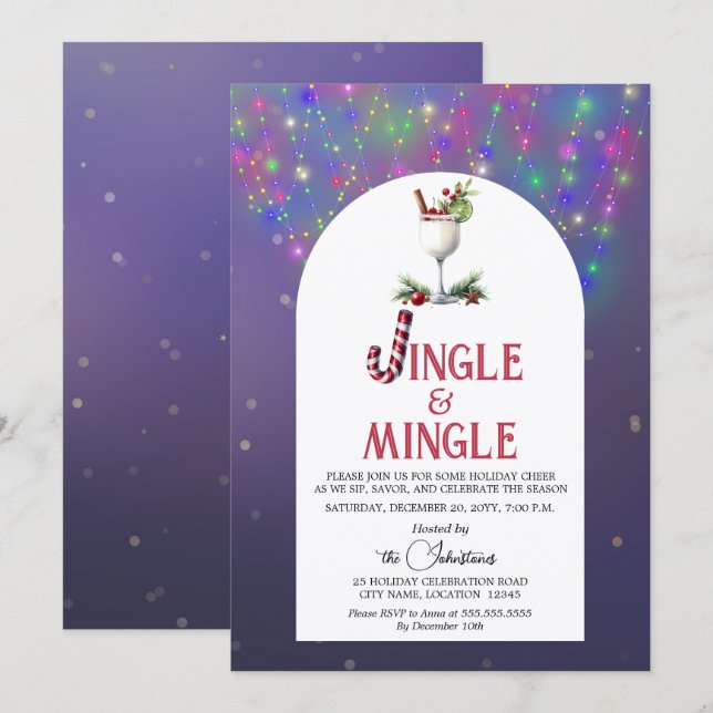 Invitación Fiesta de feriado de cócteles de Jingle y Mingle (Anverso / Reverso)