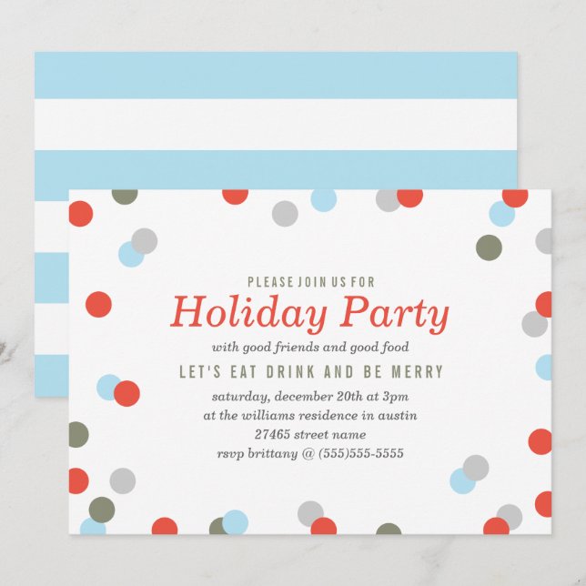 Invitación Fiesta de feriado de Confetti (Anverso / Reverso)