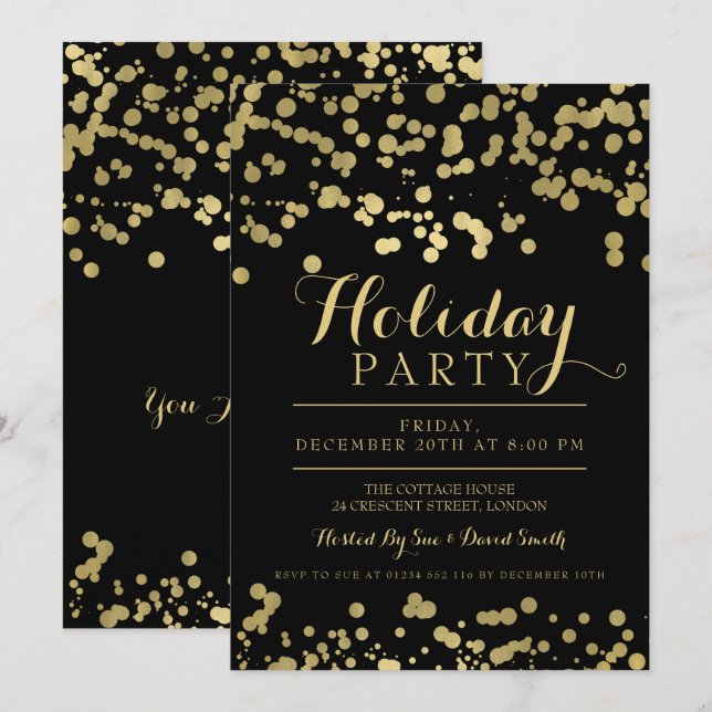 Invitación Fiesta de feriado de Confetti Relieve metalizado d (Anverso / Reverso)