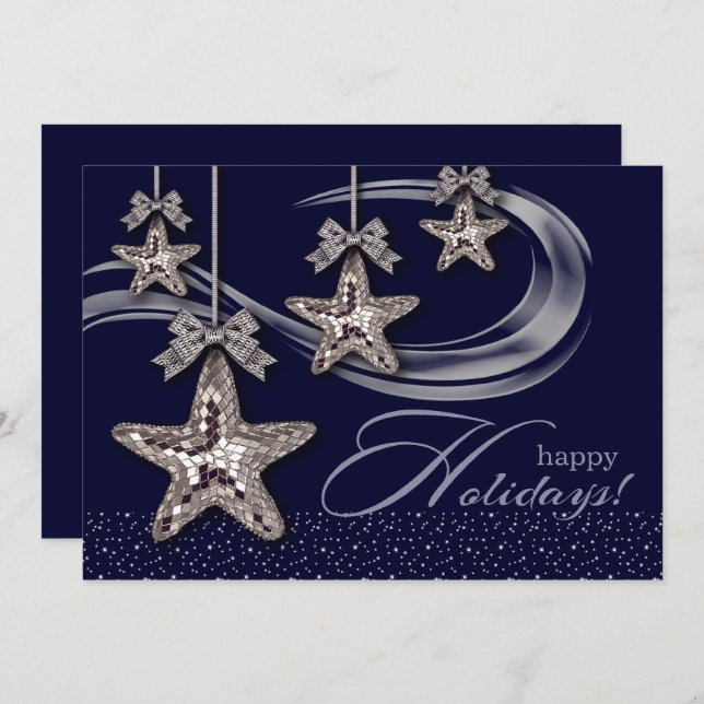 Invitación Fiesta de feriado de estrellas de Navidad plateado (Anverso / Reverso)